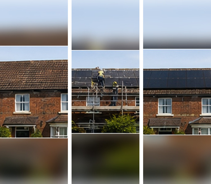 Illustrative example of a solar installation on a Leicester home, before, during and after